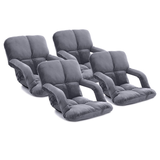 SOGA 4X Foldable Lounge Cushion Adjustable Floor Lazy Recliner Chair with Armrest Grey