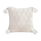 SOGA 45cm Luxurious Ivory Diamond Knit Throw Pillowcase with Pom Poms