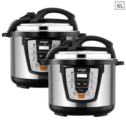SOGA 2X Electric Stainless Steel Pressure Cooker 6L 1600W Multicooker 16