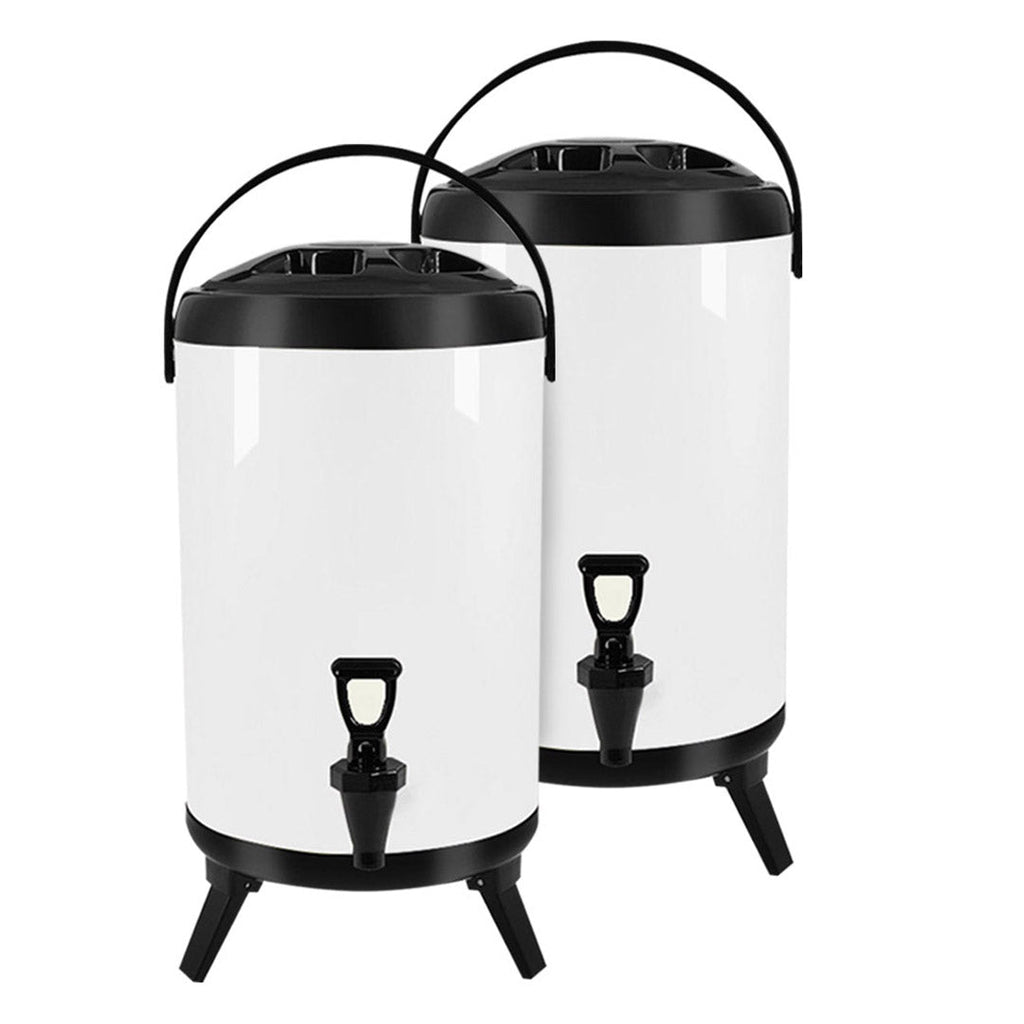 SOGA 2X 2.6 Gal Stainless Steel Insulated Milk Tea Barrel Hot and Cold Beverage Dispenser Container with Faucet White