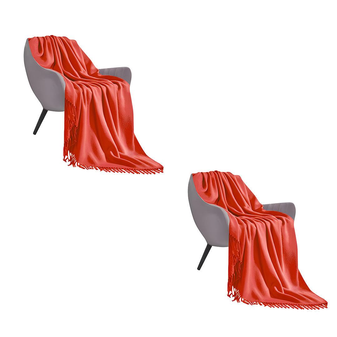 SOGA 2-Pack Acrylic Knitted Throw Blankets – Warm Cozy Woven Couch & Bed Covers with Fringes, Home Decor, Orange