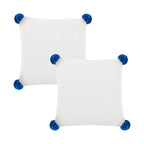 SOGA 2X 45cm Cream White Ribbed Knit Pillowcase with Blue and Yellow Pom-Poms – Modern Coastal Cushion Covers