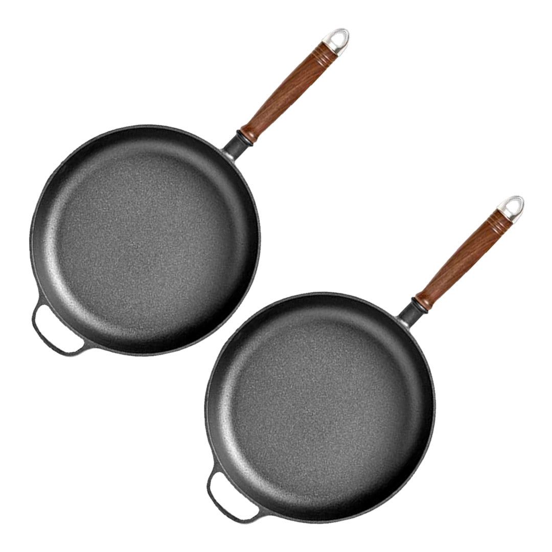 SOGA 2X 29cm Round Cast Iron Frying Pan Skillet Steak Sizzle Platter with Helper Handle