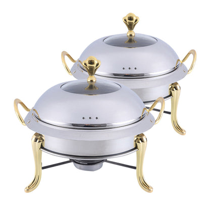 SOGA 2X Stainless Steel Gold Accents Round Buffet Chafing Dish Cater Food Warmer Chafer with Glass Top Lid