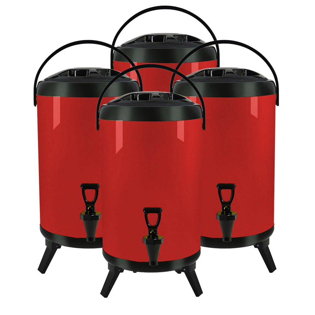 SOGA 4X 2.1 Gal Stainless Steel Insulated Milk Tea Barrel Hot and Cold Beverage Dispenser Container with Faucet Red