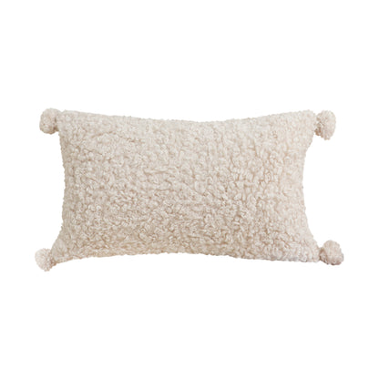 SOGA 30x50cm Cream Bouclé Lumbar Pillow with Corner Tassels