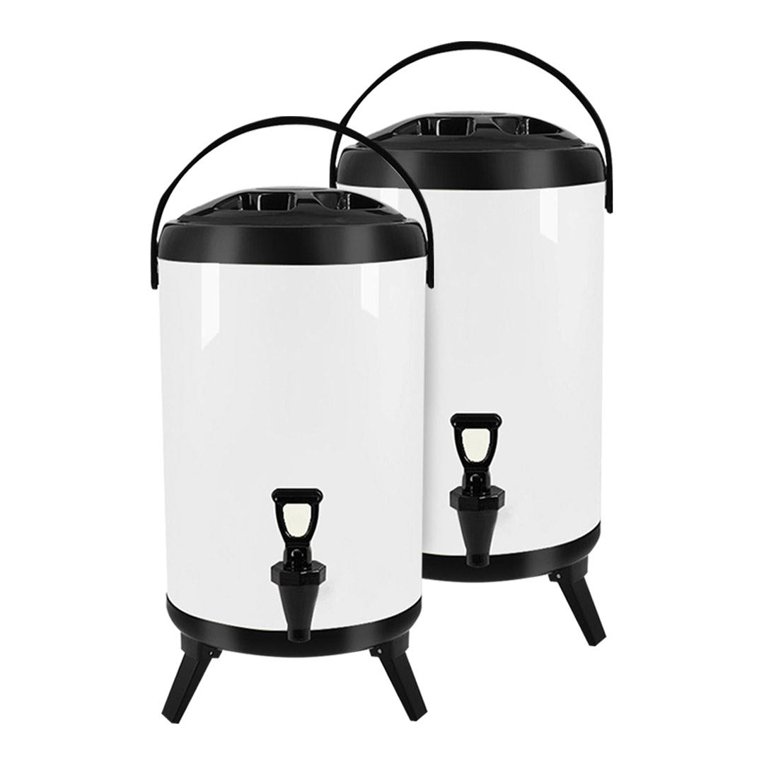 SOGA 2X 3.7 Gal Stainless Steel Insulated Milk Tea Barrel Hot and Cold Beverage Dispenser Container with Faucet White