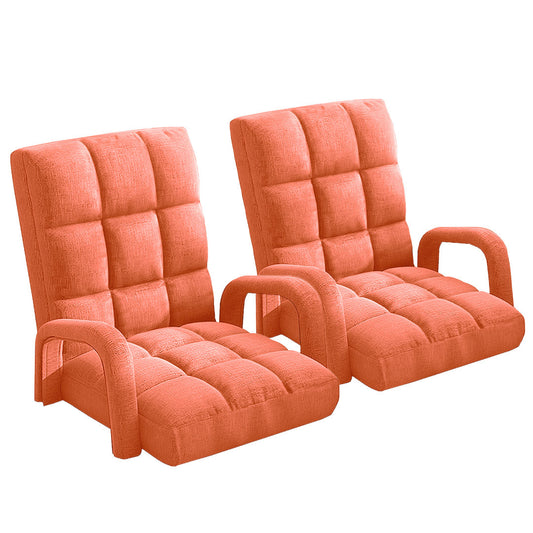 SOGA 2X Foldable Lounge Cushion Adjustable Floor Lazy Recliner Chair with Armrest Orange