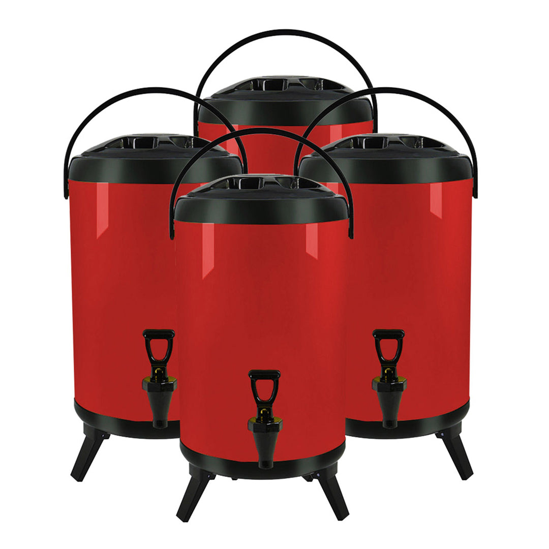 SOGA 4X 3.2 Gal Stainless Steel Insulated Milk Tea Barrel Hot and Cold Beverage Dispenser Container with Faucet Red