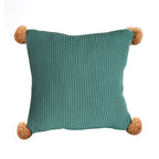 SOGA 45cm Ribbed Knit Pillowcase with Pom-Poms (Sage Green)