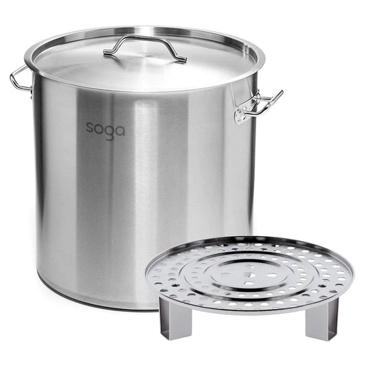 SOGA 33L Stainless Steel Stock Pot with One Steamer Rack Insert Stockpot Tray