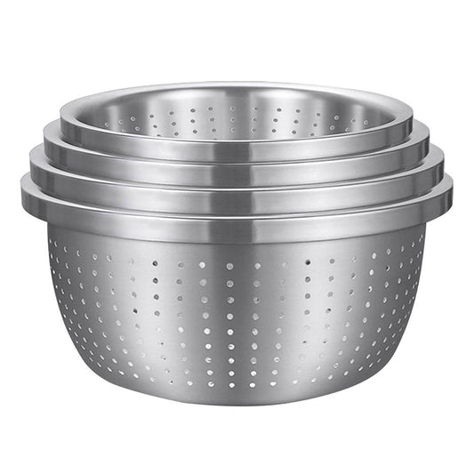 SOGA Stainless Steel Nesting Basin Colander Perforated Kitchen Sink Washing Bowl Metal Basket Strainer Set of 4