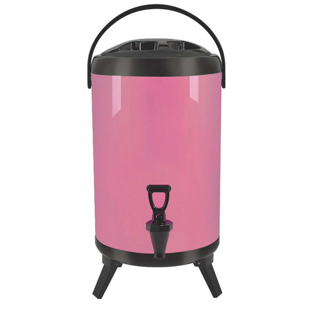 SOGA 2.6 gal Stainless Steel Insulated Milk Tea Barrel Hot and Cold Beverage Dispenser Container with Faucet Pink