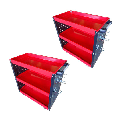 SOGA 3 Tier Tool Storage Cart Portable Service Utility Heavy Duty Mobile Trolley with Hooks Red