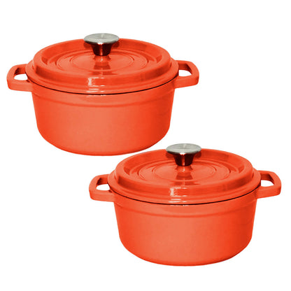 SOGA 2X Cast Iron 26cm Enamel Porcelain Stewpot Casserole Stew Cooking Pot With Lid Orange