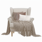 SOGA 4PC Set – Coffee Diamond Knitted Throw with Tassels + Brown Pillowcases & White Lumbar Pillow – Cozy Stylish Decor