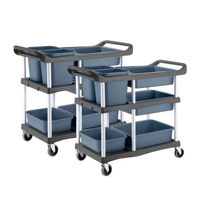 SOGA 2X 3-Tier Commercial Soiled Food Trolley Dirty Plate Cart Five Buckets Kitchen Food Utility