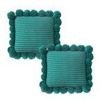 SOGA 2X 45cm Teal Ribbed Pillow Covers with Pom Poms – Soft Decorative Cushion Cases for Sofa, Bed & Home Décor