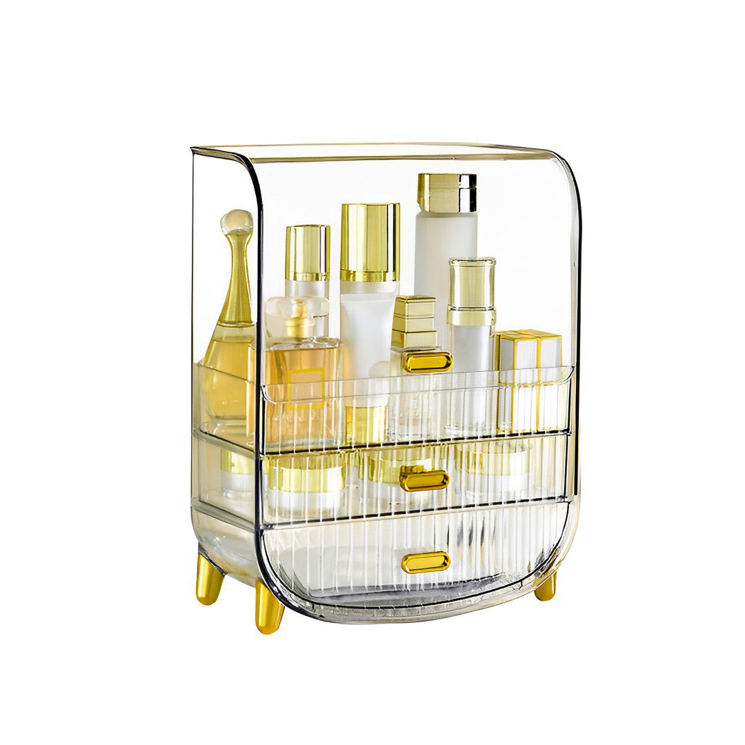 SOGA 3 Tier Transparent Multifunctional Countertop Cosmetic Storage Makeup Perfume Skincare Display Stand Shelf Drawer Type Organiser