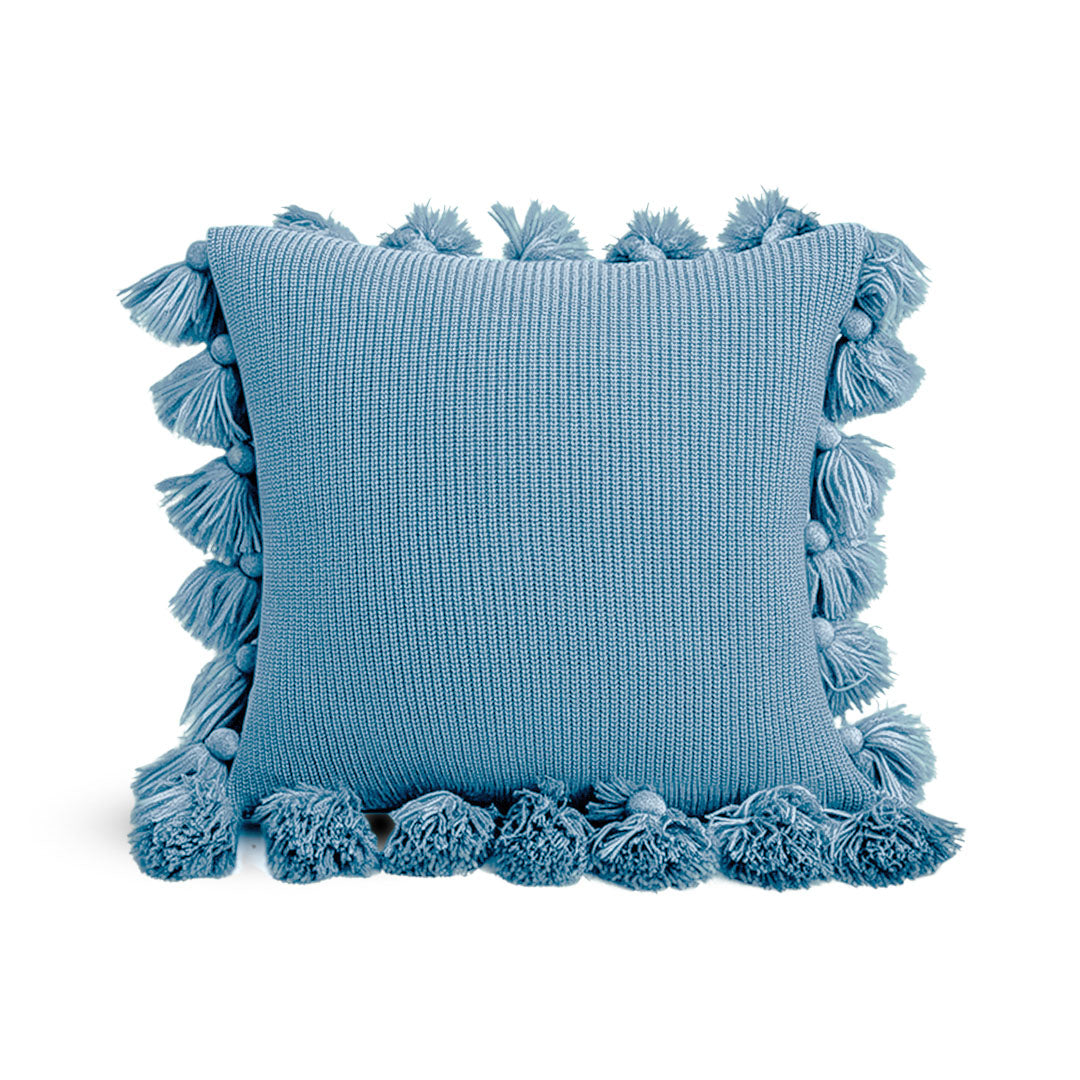 SOGA 45cm Textured Pillowcase with Pom-Pom Trim (Sky Blue)
