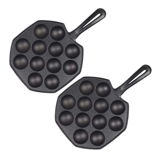 SOGA 2X 18CM Cast Iron Takoyaki Fry Pan Octopus Balls Maker 12 Hole Cavities Grill Mold