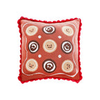 SOGA 45cm Gingerbread Cookie Smiley Face Square Pillowcase with Red Pom-Pom Trim