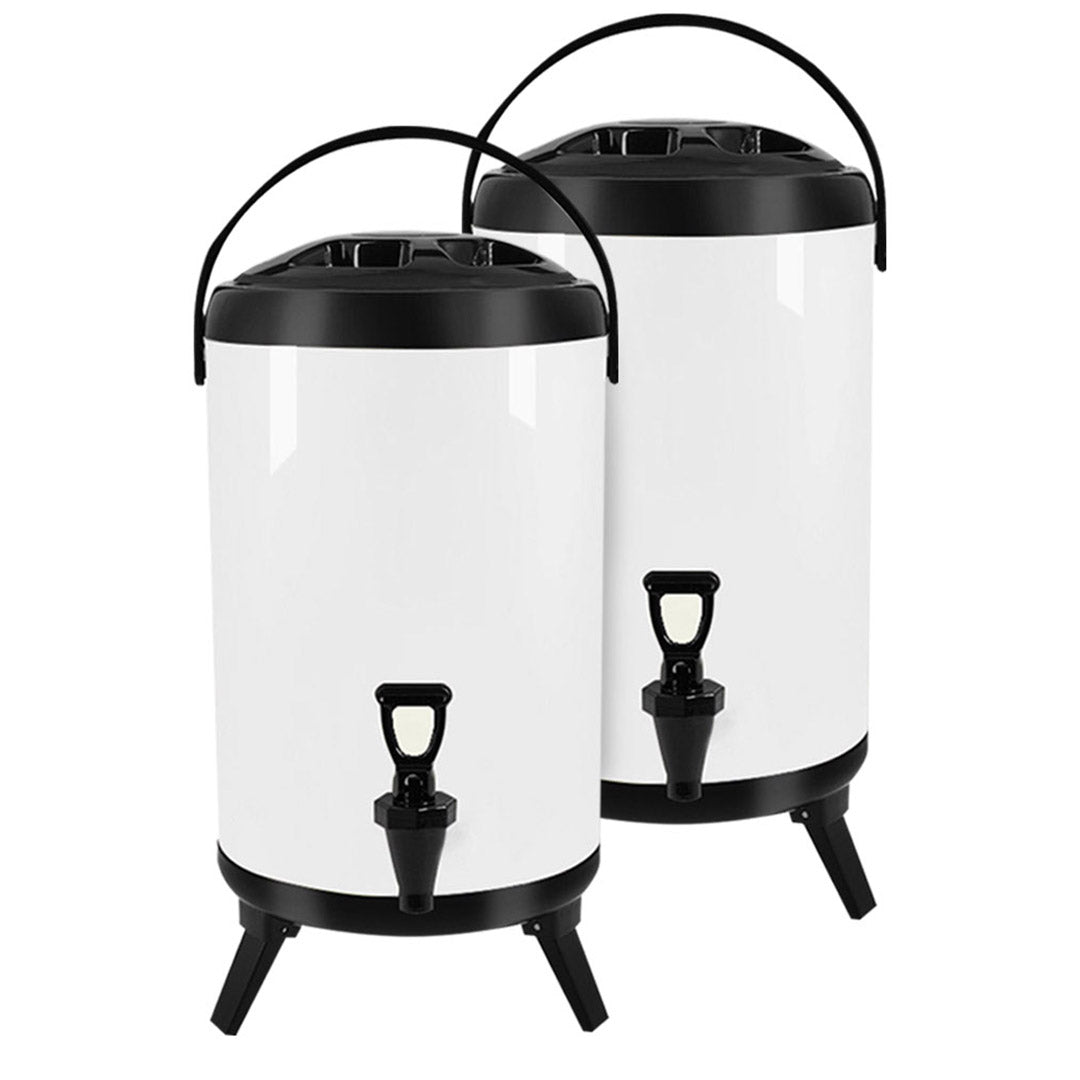 SOGA 2X 4.8 Gal Stainless Steel Insulated Milk Tea Barrel Hot and Cold Beverage Dispenser Container with Faucet White
