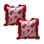 SOGA 2X 45cm Rose Garden Pillow Covers with Burgundy Ruffle – Floral Decorative Cushion Cases for Sofa, Bed & Home Décor