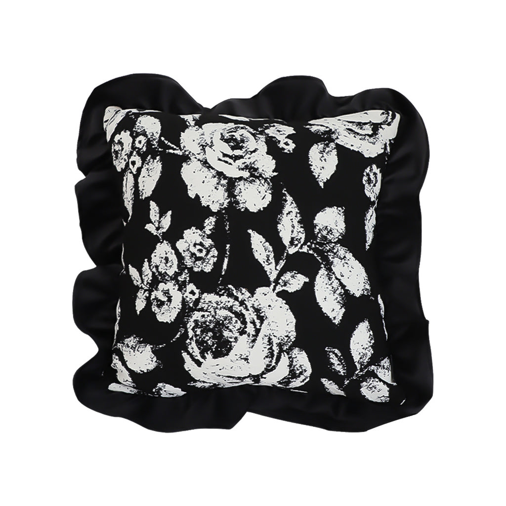 SOGA 45cm Black Floral Throw Pillowcase with Ruffle Edges