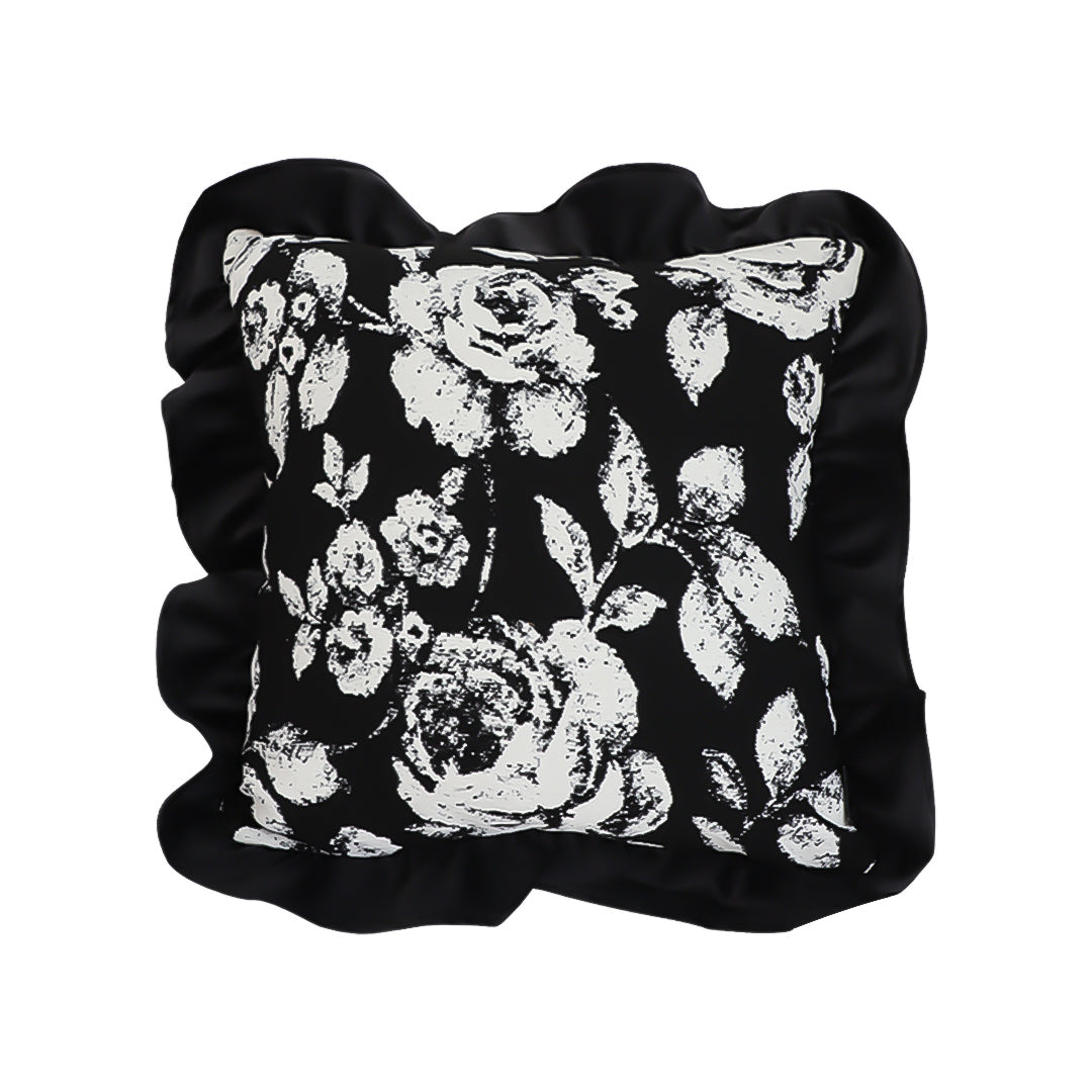 SOGA 45cm Black Floral Throw Pillowcase with Ruffle Edges