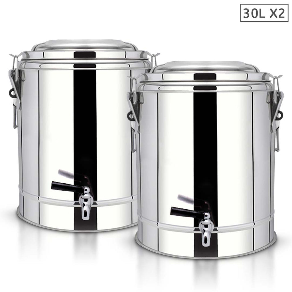 SOGA 2X 7.9 Gal Stainless Steel Insulated Stock Pot Dispenser Hot & Cold Beverage Container With Tap