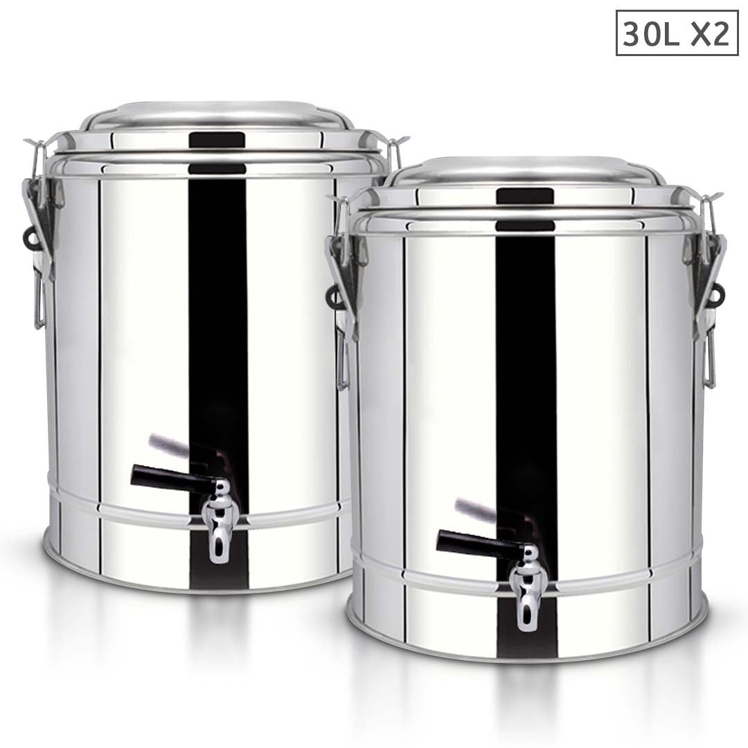 SOGA 2X 7.9 Gal Stainless Steel Insulated Stock Pot Dispenser Hot & Cold Beverage Container With Tap