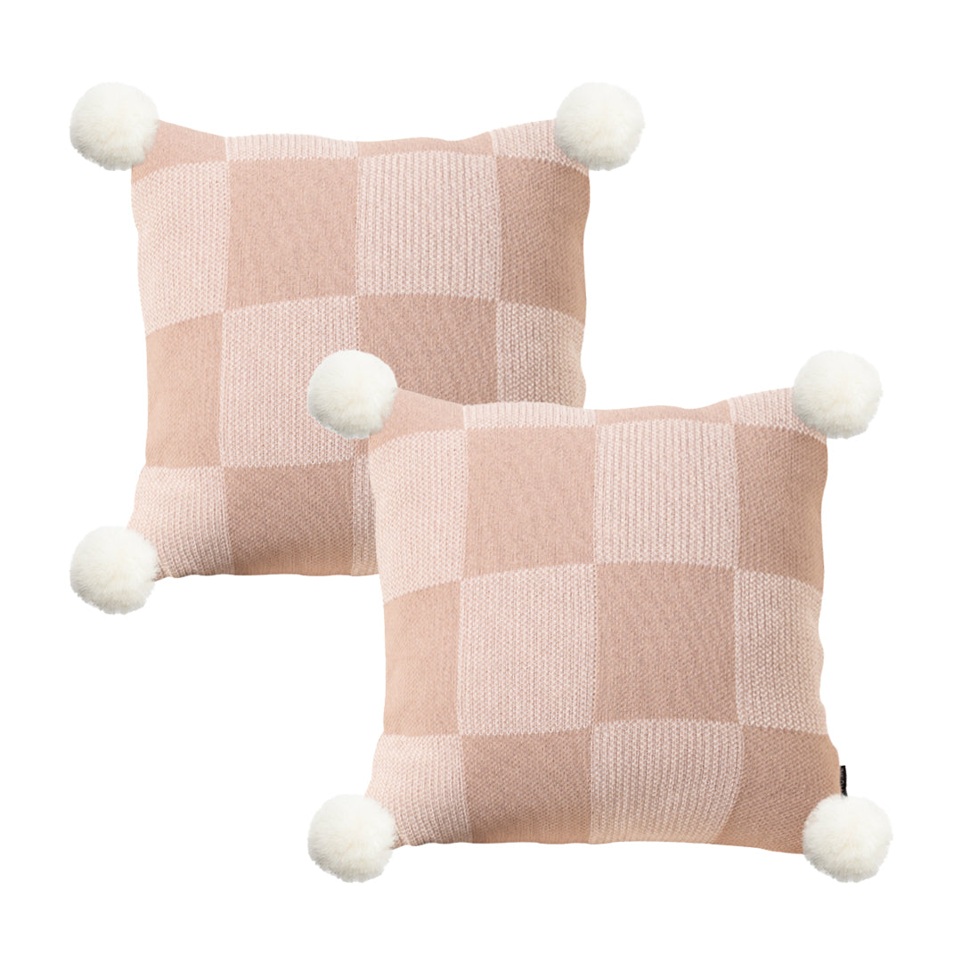 SOGA 2X 45cm Cozy Chic Checkerboard Knit Pillowcase with Pom Pom Trim
