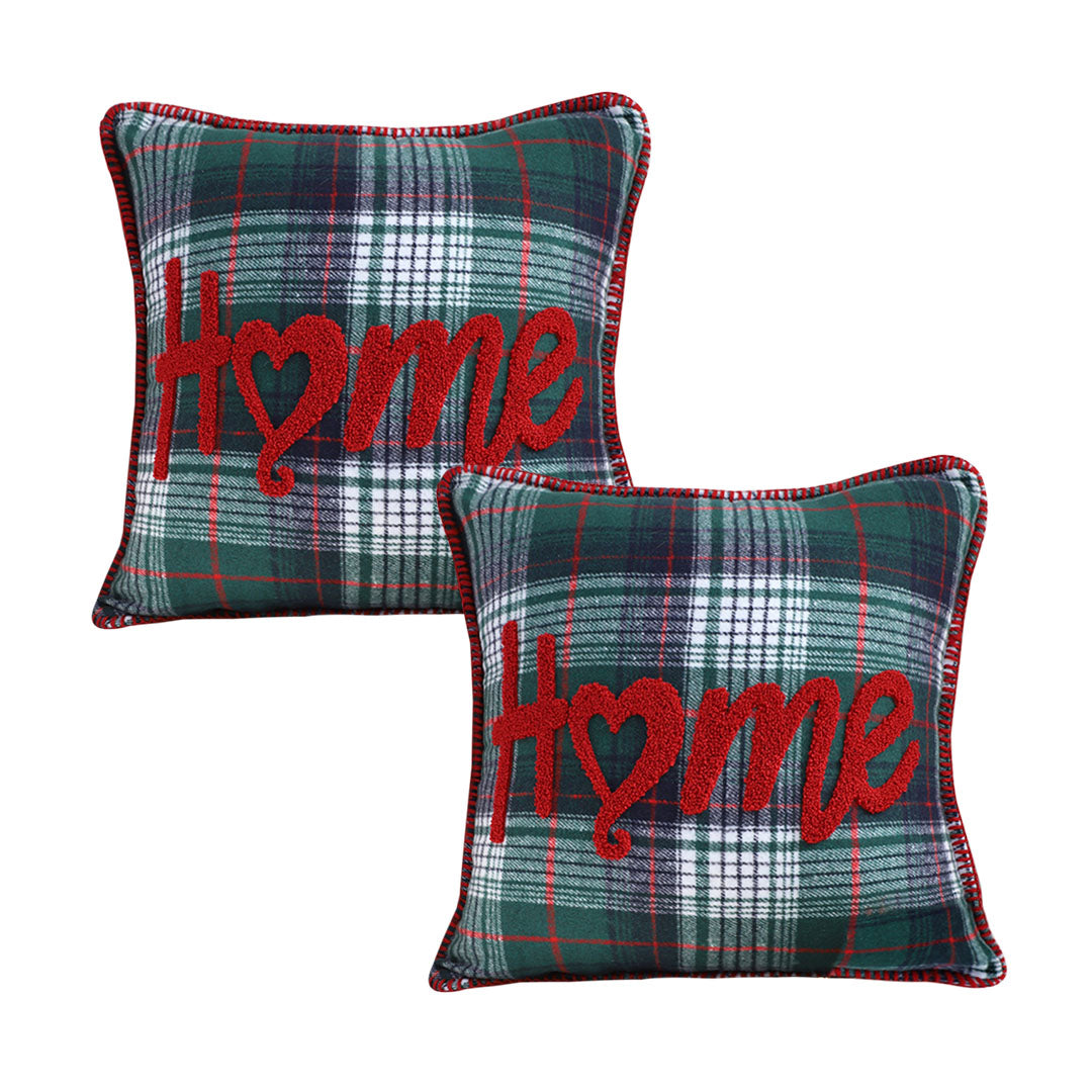 SOGA 2X 45cm Rustic Plaid "Home" Accent Pillow Cover