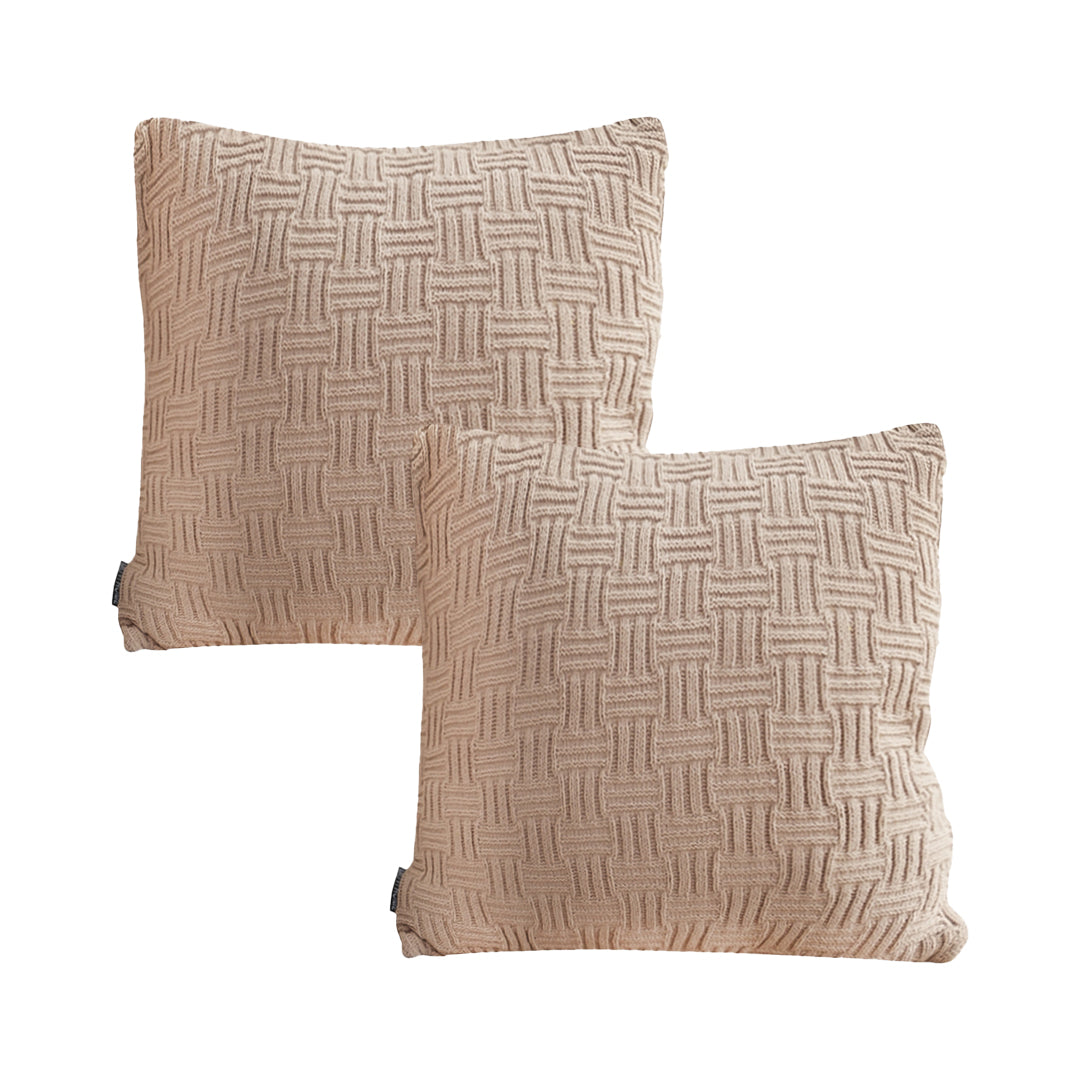 SOGA 2X 45cm Woven Grid Knit Decorative Pillowcase - Taupe Beige