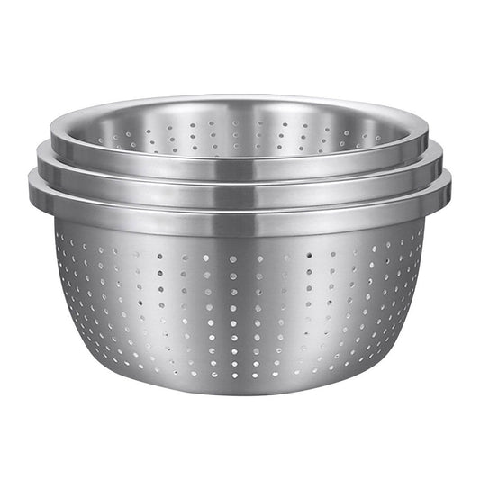 SOGA Stainless Steel Nesting Basin Colander Perforated Kitchen Sink Washing Bowl Metal Basket Strainer Set of 3