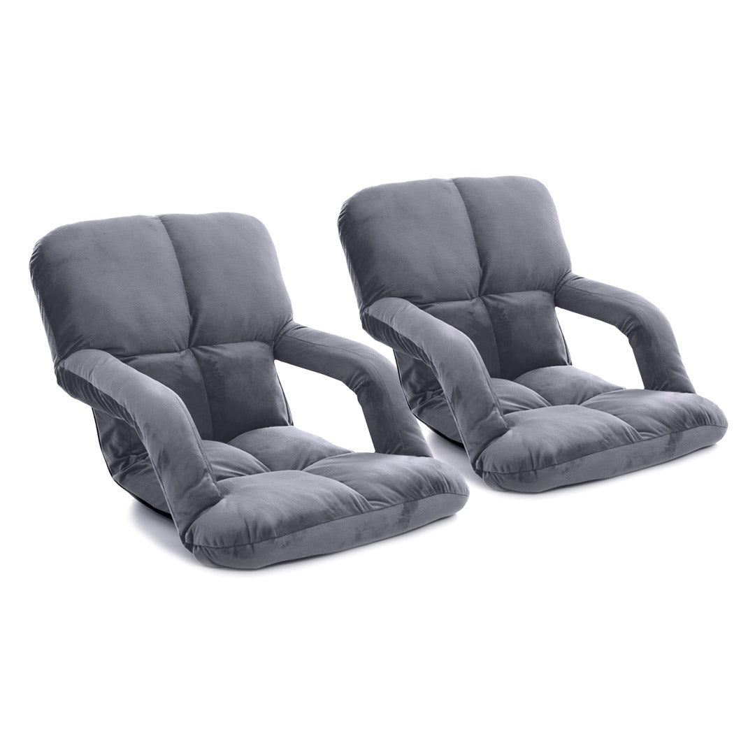 SOGA 2X Foldable Lounge Cushion Adjustable Floor Lazy Recliner Chair with Armrest Grey