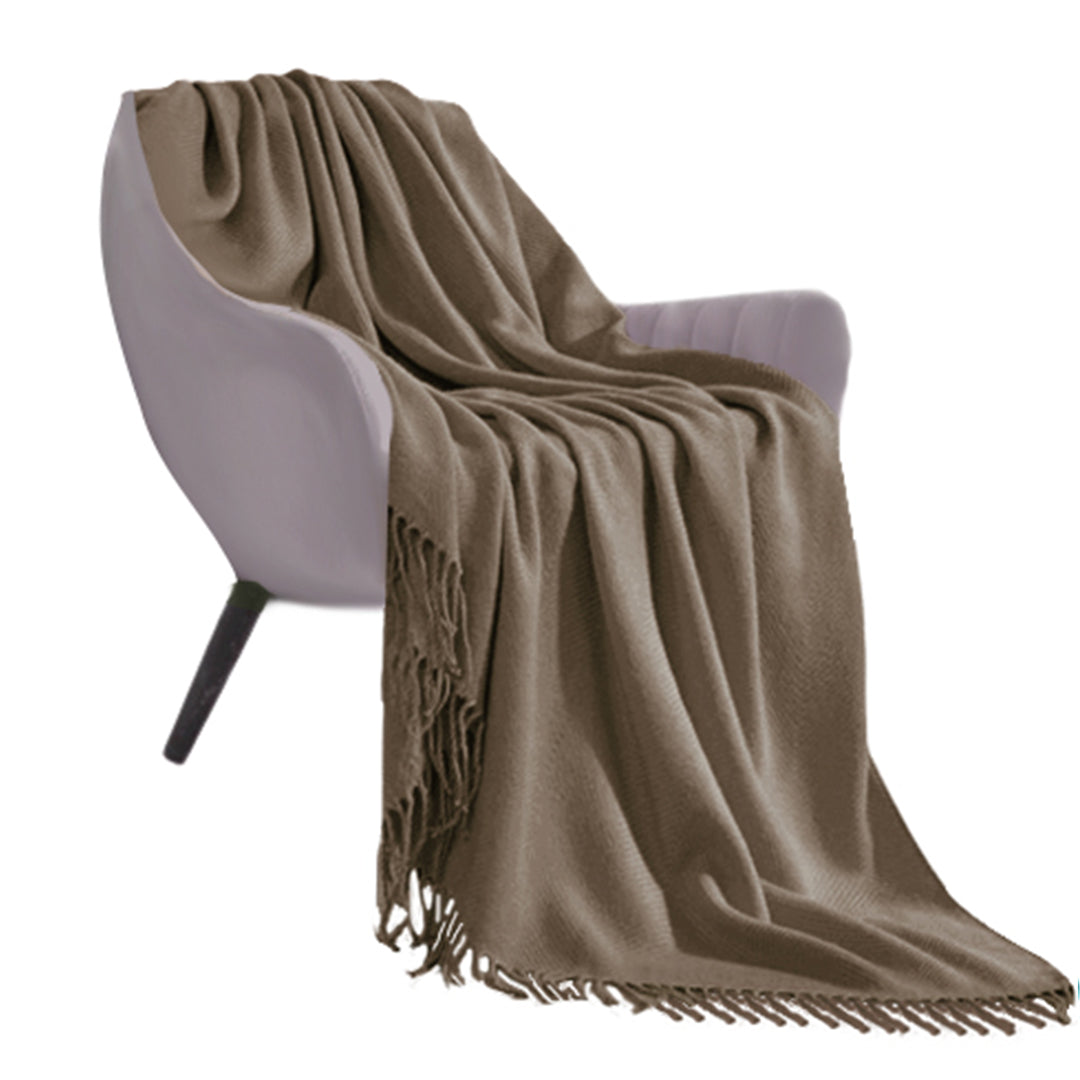 SOGA Acrylic Knitted Throw Blanket – Solid Warm Cozy Woven Cover with Fringes for Couch, Bed, Sofa & Home Decor, Coffee