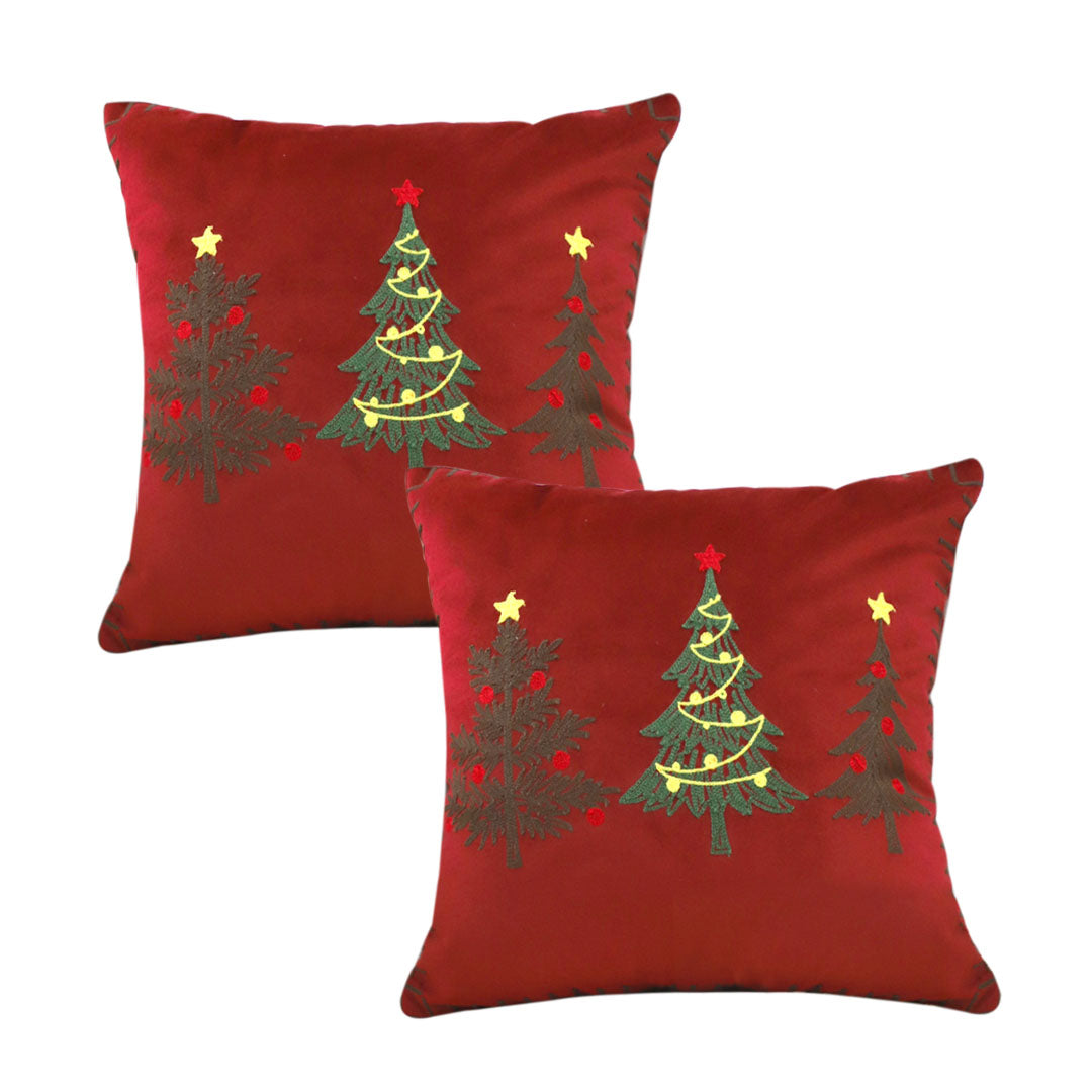 SOGA 2X 45cm Christmas Tree Trio Pillowcase (Red)
