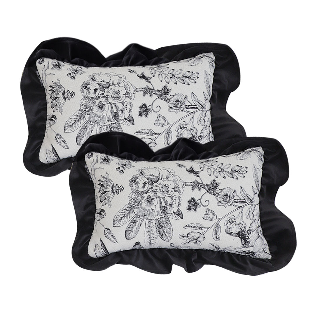 SOGA 2X 30x50cm Chic Botanical Bliss Black & White Lumbar Pillowcase
