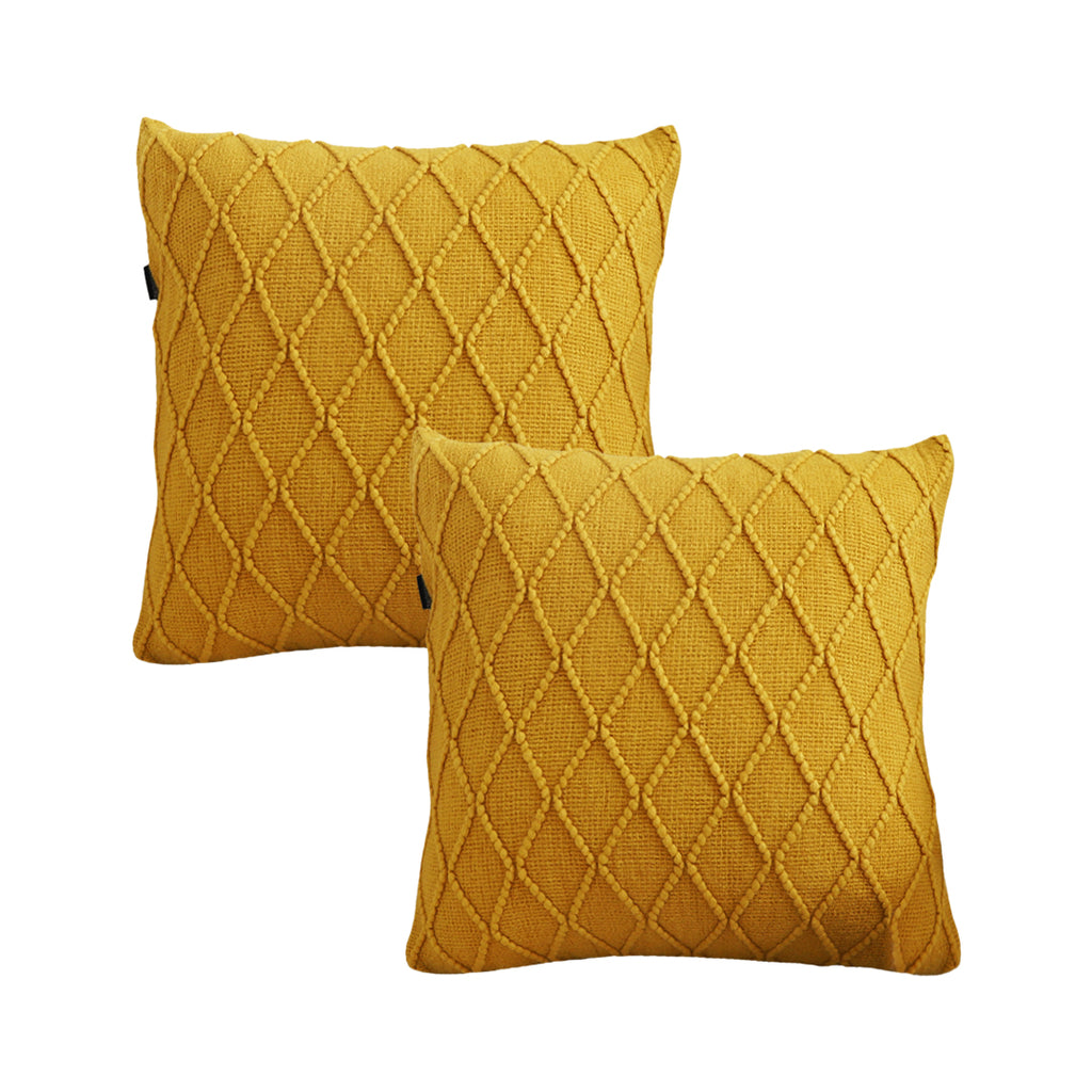 SOGA 2X 45cm Sunshine Yellow Diamond Knit Pillowcases – Soft Decorative Cushion Covers for Sofa, Bed & Home Décor