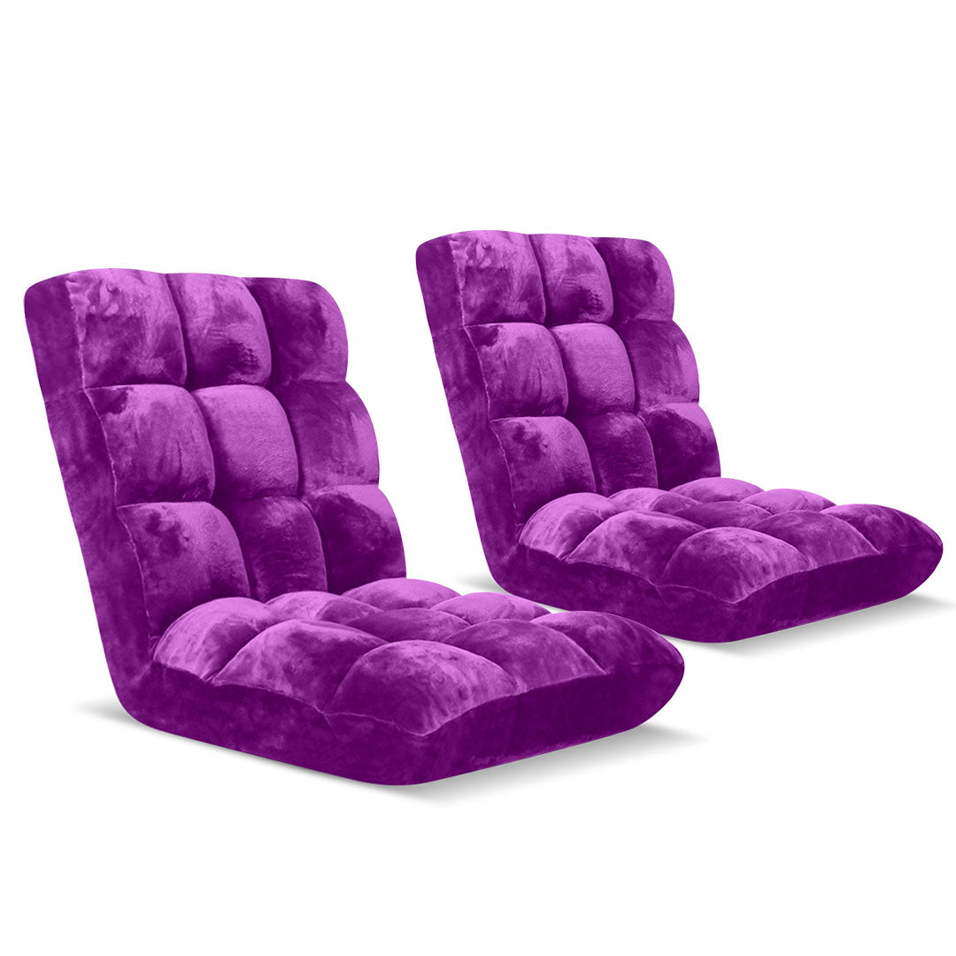 SOGA Floor Recliner Folding Lounge Sofa Futon Couch Folding Chair Cushion Purple x2