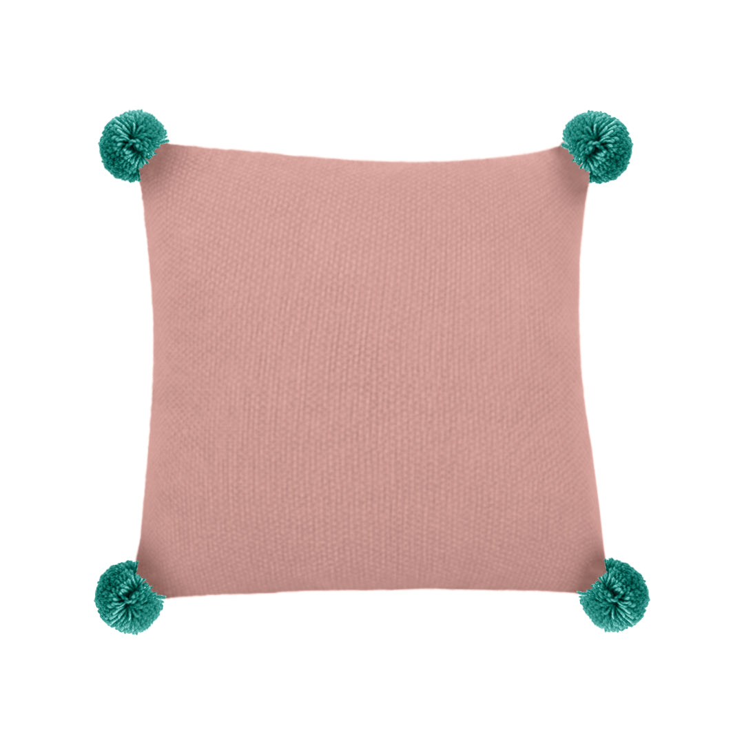 SOGA 45cm Ribbed Knit Pillowcase with Pom-Poms (Dusty Rose)