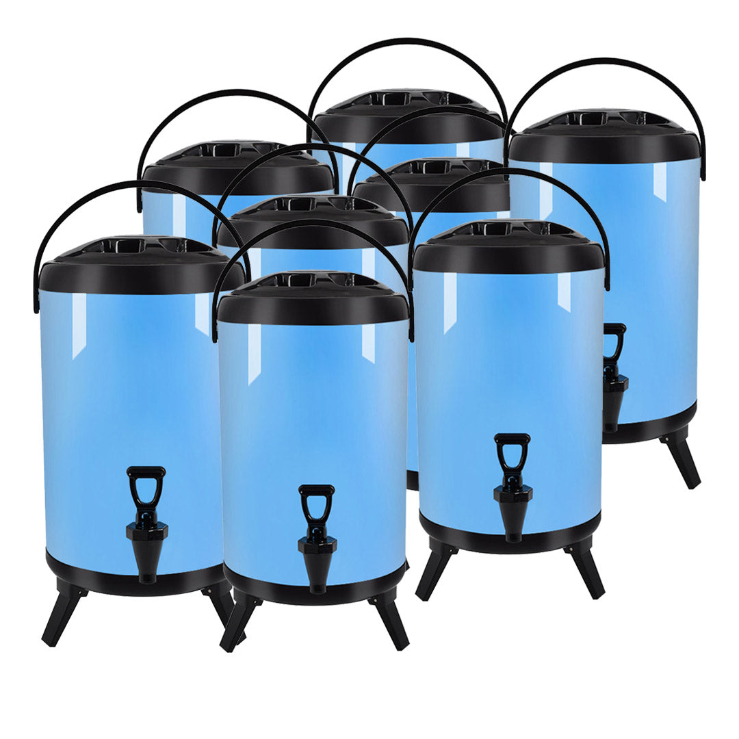 SOGA 8X 4.2 Gal Stainless Steel Insulated Milk Tea Barrel Hot and Cold Beverage Dispenser Container with Faucet Blue