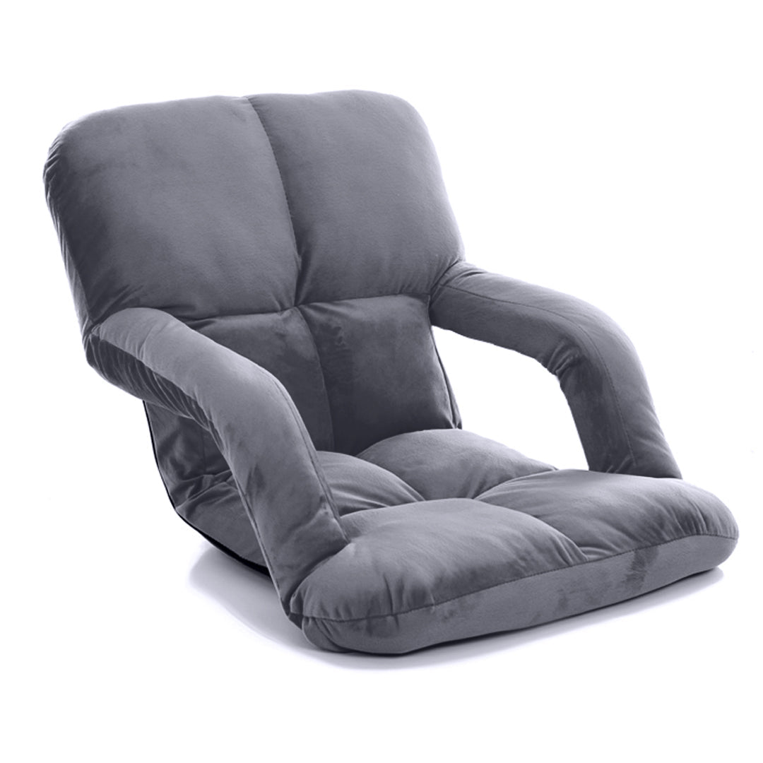 SOGA Foldable Lounge Cushion Adjustable Floor Lazy Recliner Chair with Armrest Grey