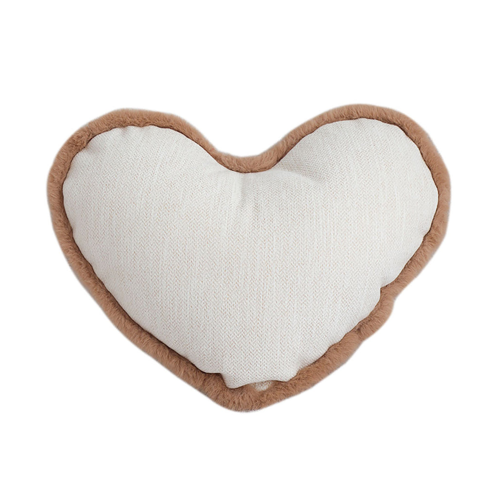 SOGA 42x32cm Heart-Shaped Beige Brown Off-White Plush Polyester Pillow Cover