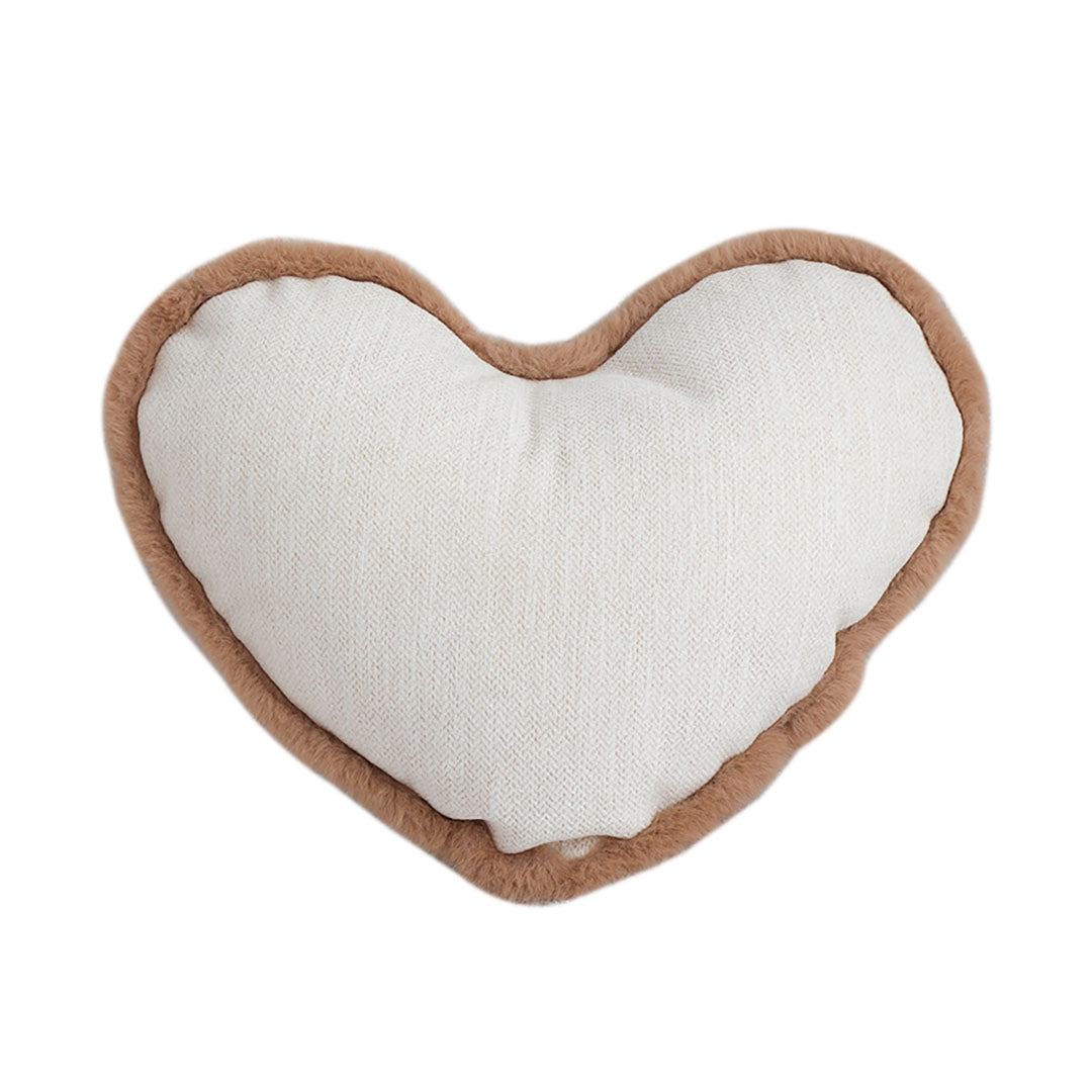 SOGA 42x32cm Heart-Shaped Beige Brown Off-White Plush Polyester Pillow Cover