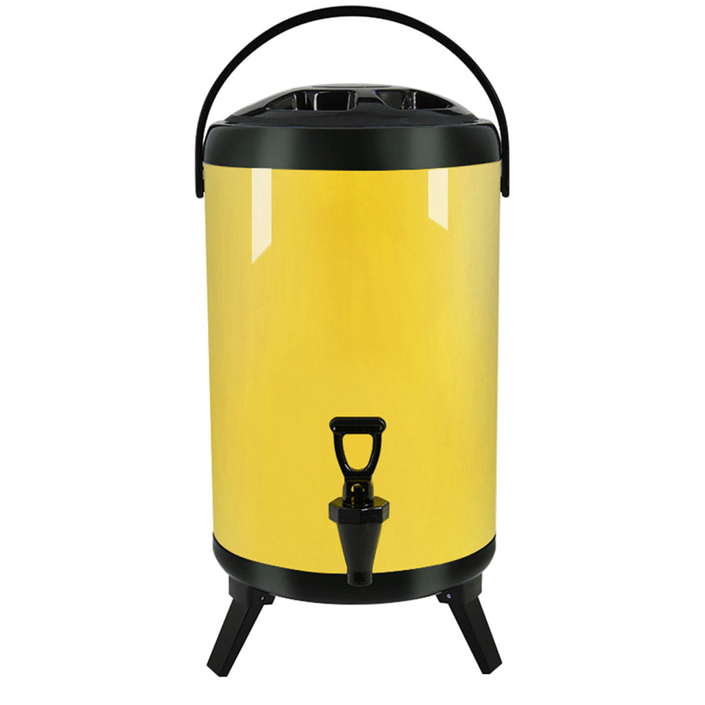 SOGA 2.6 Gal Stainless Steel Insulated Milk Tea Barrel Hot and Cold Beverage Dispenser Container with Faucet Yellow