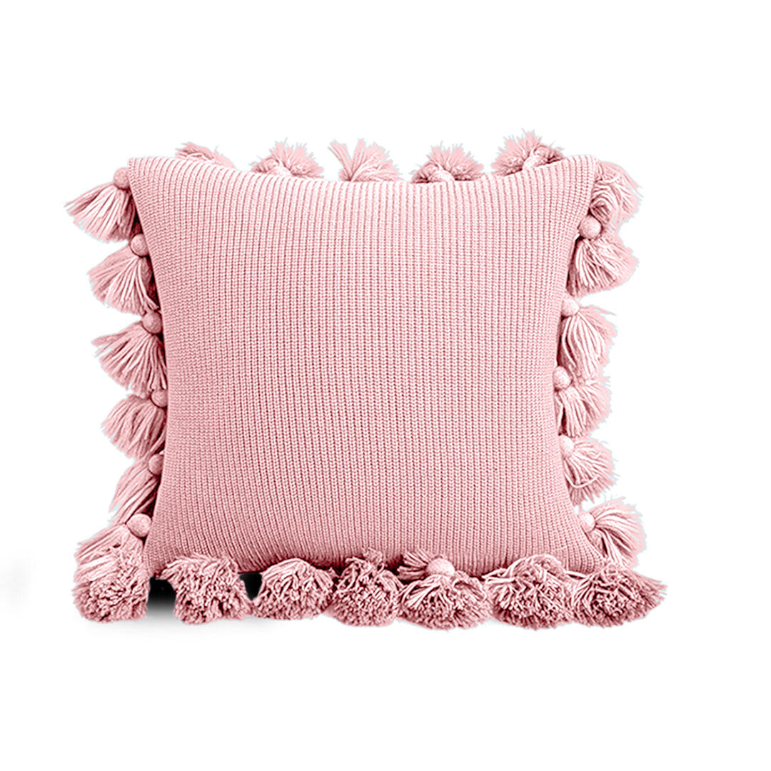 SOGA 45cm Textured Pillowcase with Pom-Pom Trim (Soft Pink)