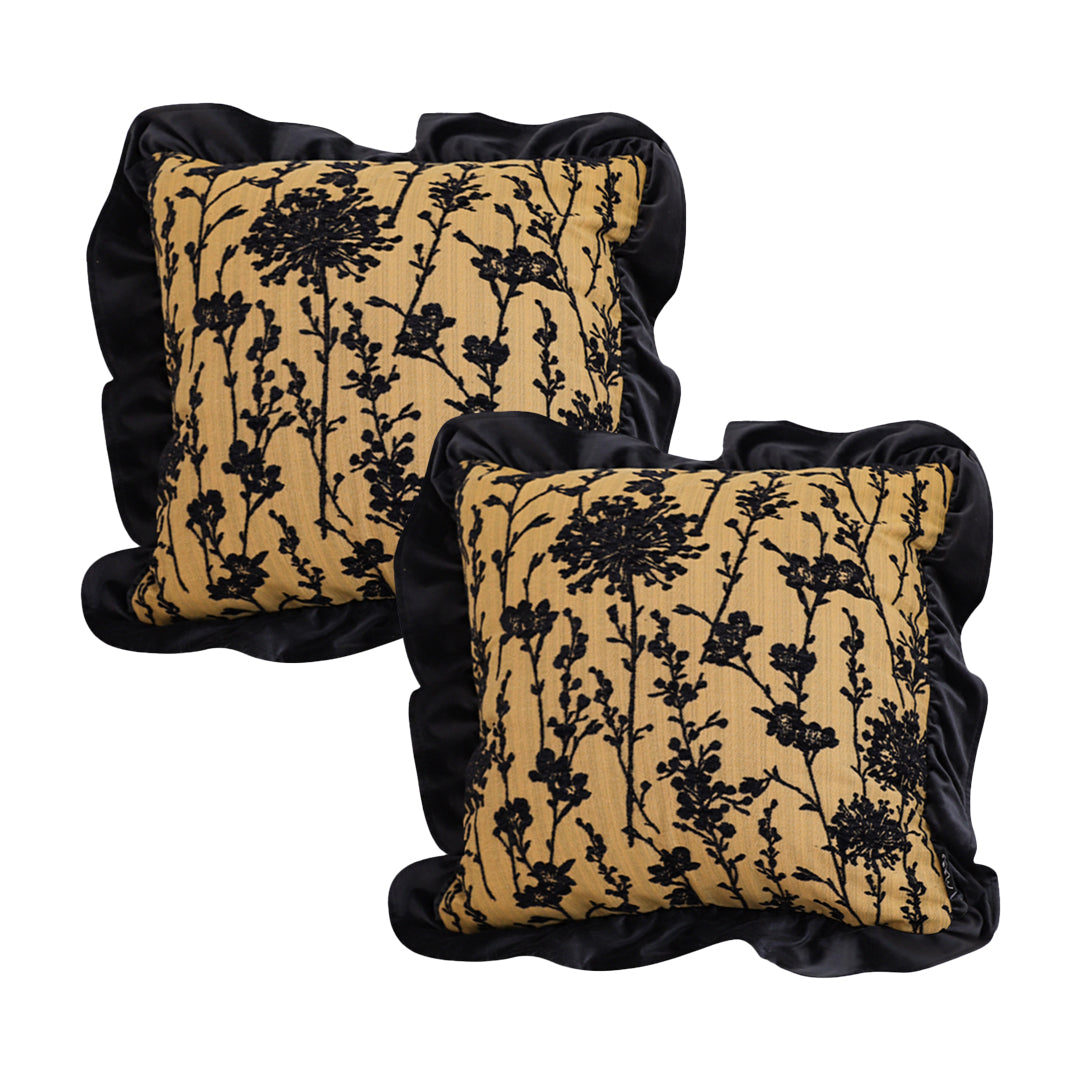 SOGA 2X 45cm Elegant Black & Gold Floral Velvet Pillowcase